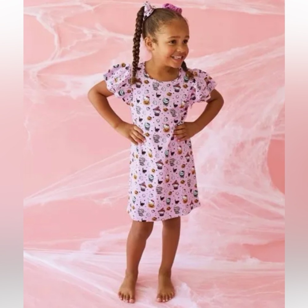 🩷Posh Peanut Hello Kitty Monsters French Terry Ruffled Dress- 7/8